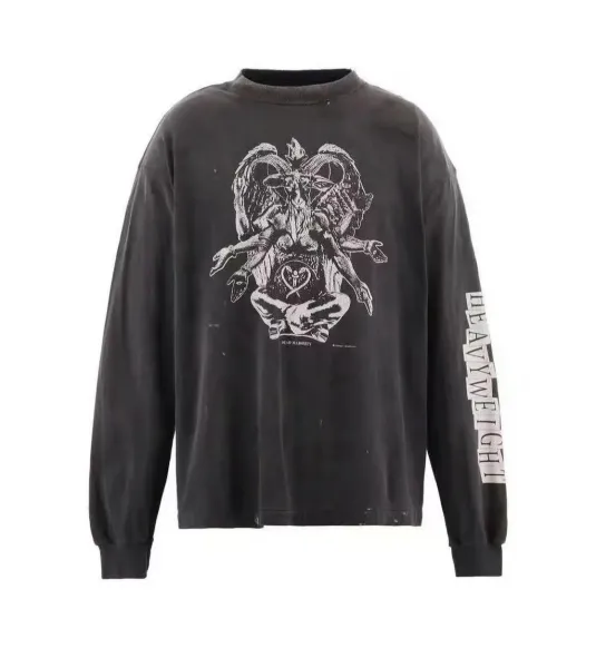 Design Heavyweight Baphomet Graphic Long-Sleeve T-Shirt Black T-Shirts - 1