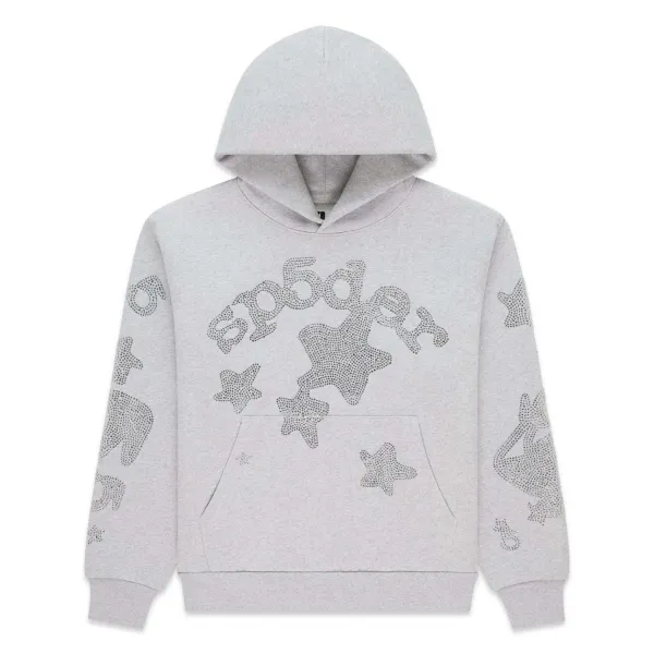SP5DER Crystal-Embellished Gray Hoodie - 1