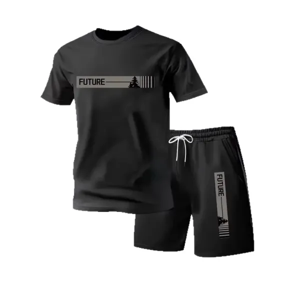 Design Future Graphic T-Shirt and Shorts Set Black - 1