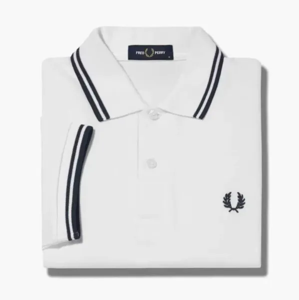 Fred Perry Twin Tipped Polo White with Navy Stripes Tops Polo - 1