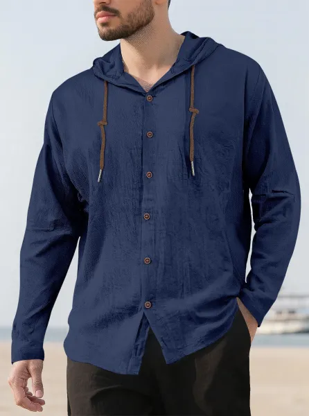 Design Hooded Button-Up Shirt Navy - 1
