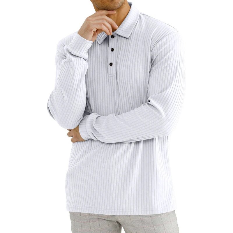 Design Long Sleeve Ribbed Polo Shirt White Tops Polo - 30
