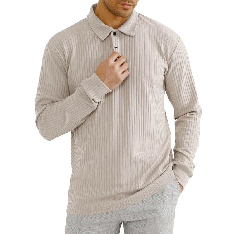 Design Long Sleeve Ribbed Polo Shirt White Tops Polo - 33