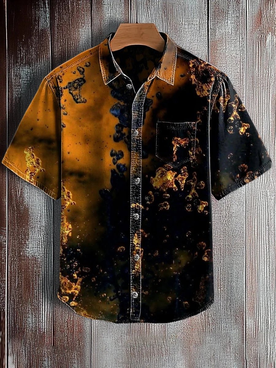 Design Psychedelic Print Short-Sleeve Button-Up Shirt Tops Shirt - 7