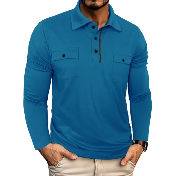 Design Utility Polo Shirt Army Green Long Sleeve Tops Polo - 9