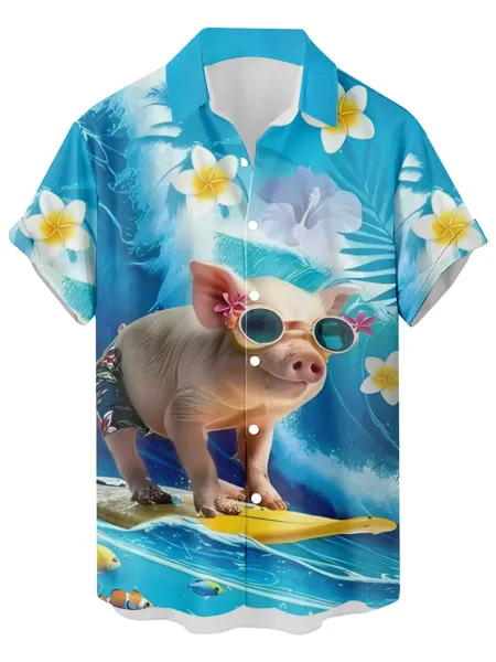 Design Cat Face Print Black Hawaiian Shirt - 46