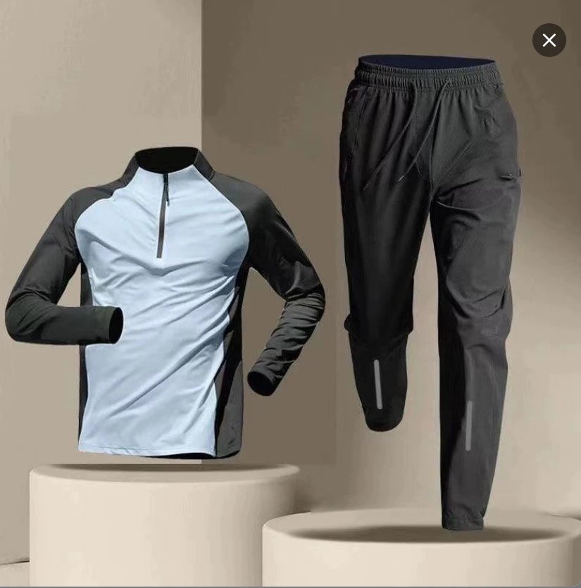 Design Performance Half-Zip Base Layer and Reflective Jogger Set Light Blue / White Activewear - 3