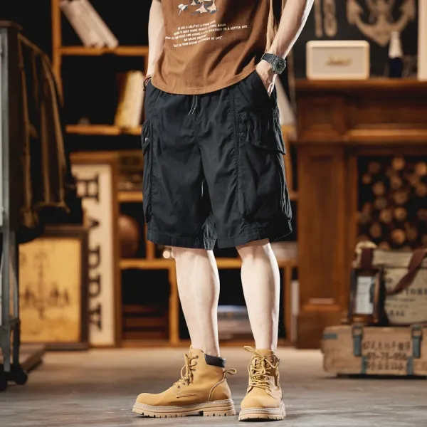 Design Cargo Shorts Black + Brown T-Shirt + Tan Boots - 1