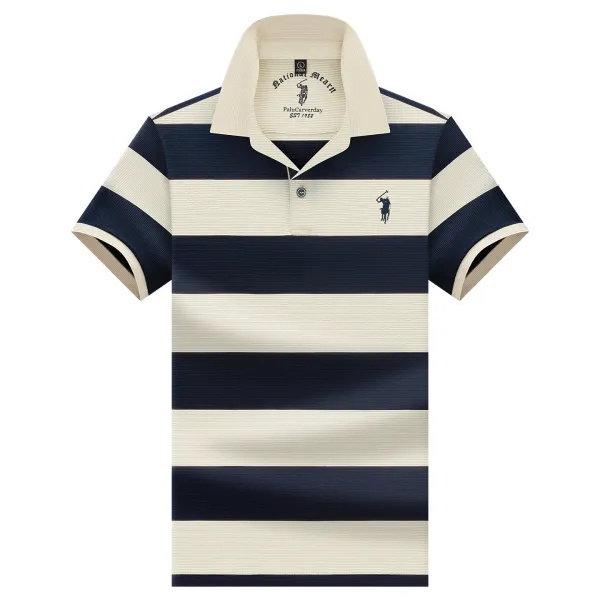 Polo Ralph Lauren Striped Navy and Beige Polo Shirt Tops Polo - 1