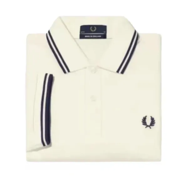 Fred Perry Twin Tipped Polo Cream Navy Polo Shirt - 1