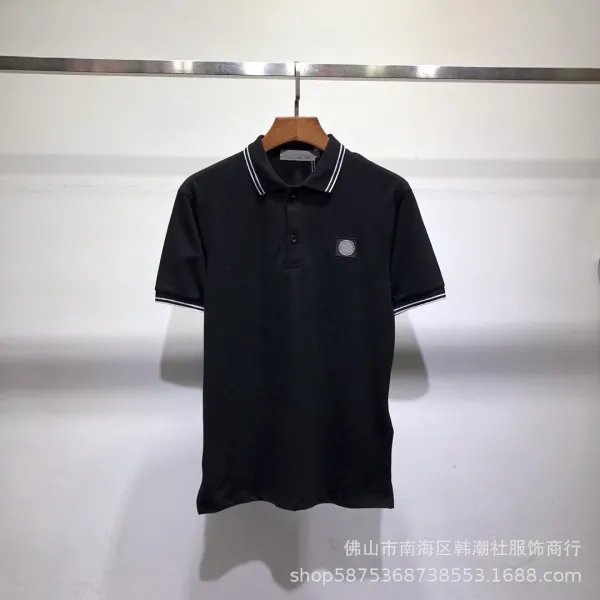 Design Classic Stripe Trim Polo Black Polo Shirt - 1