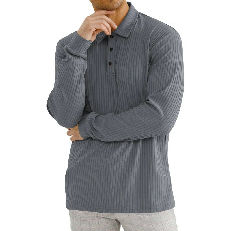 Design Long Sleeve Ribbed Polo Shirt White Tops Polo - 45