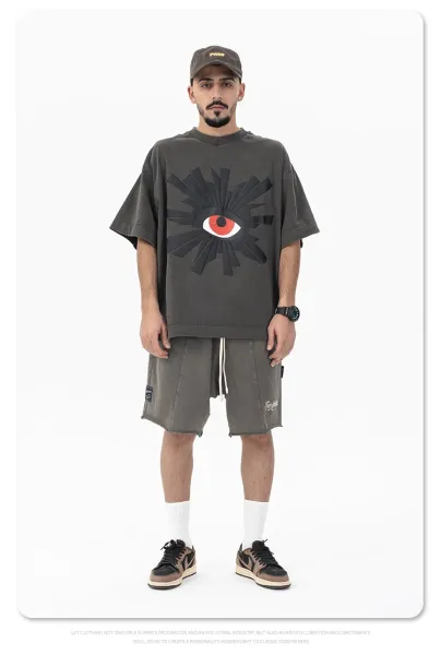 Design Eye Motif Oversized T-Shirt Charcoal Gray T-Shirt - 13