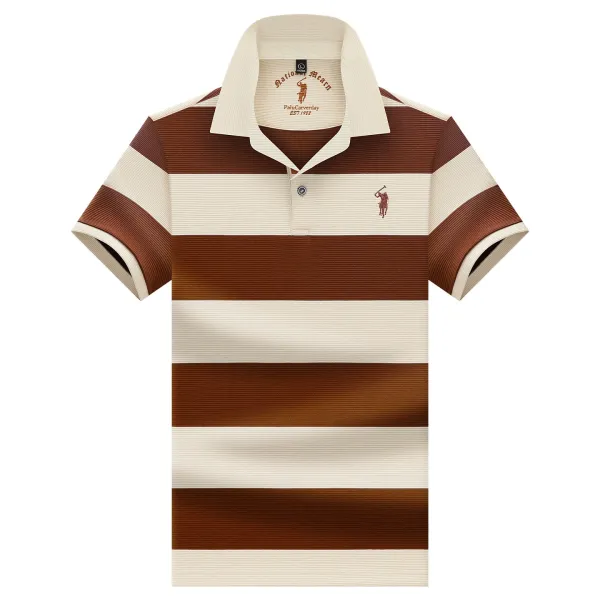 Polo Ralph Lauren Striped Polo Shirt Brown and Beige Tops Polo - 1