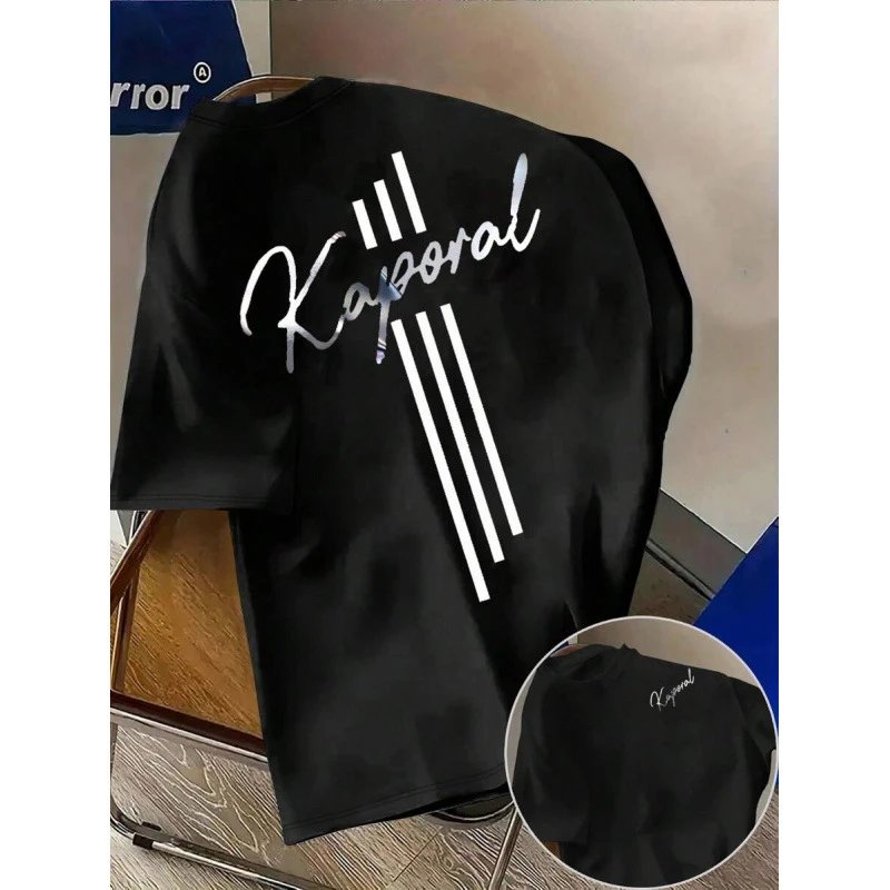 Design Kaporal Script Stripe Black T-Shirt T-Shirts