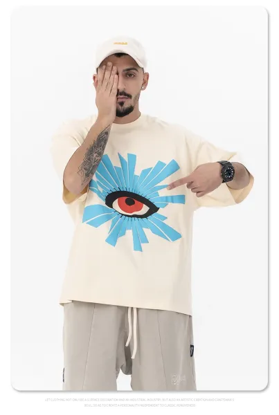 Design Eye Motif Oversized T-Shirt Charcoal Gray T-Shirt - 19