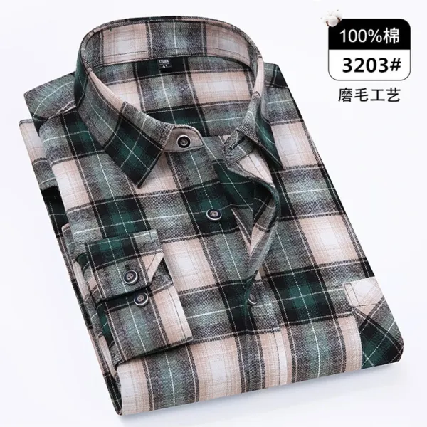 Design 3203# Green Beige Plaid Shirt - 1