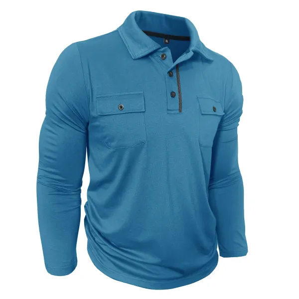 Design Utility Polo Shirt Army Green Long Sleeve Tops Polo - 10