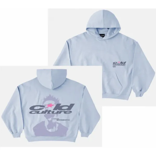Design Cold Culture Graphic Hoodie Light Blue Hoodie - 1