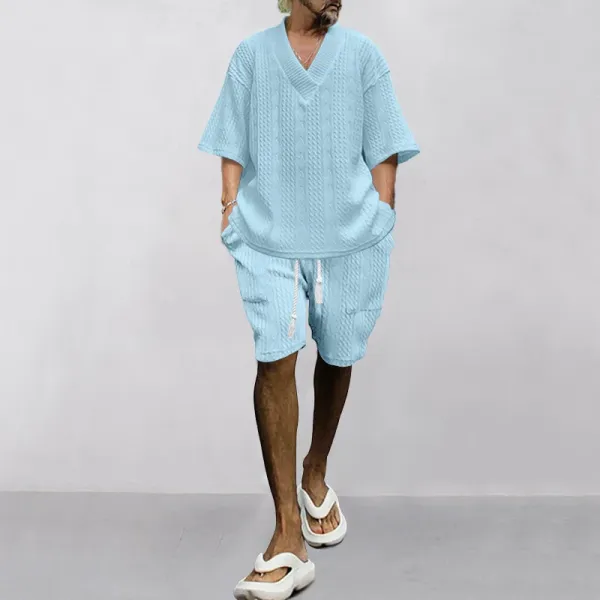 Design Knit V-Neck Oversized Set Gray - 8