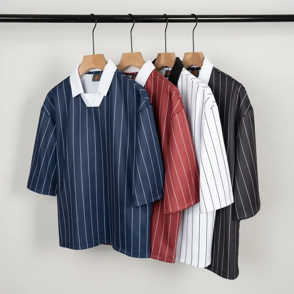 Design Pinstripe Polo Shirt Navy White Tops.polo - 3