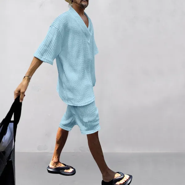 Design Knit V-Neck Oversized Set Gray - 10