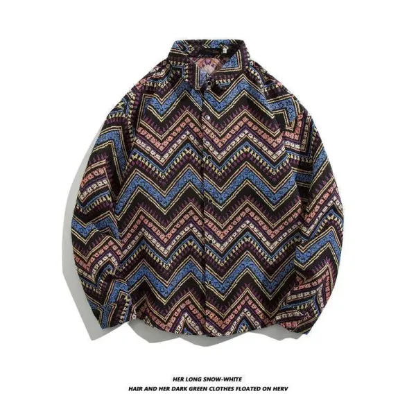 Design Zigzag Pattern Button-Up Shirt Multicolor - 1