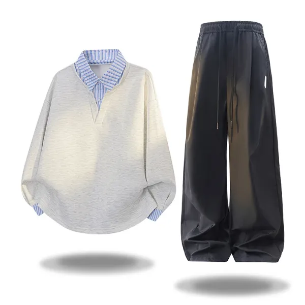 Design Layered Collar Oversized Top and Gradient Wide-Leg Pants Set - 1