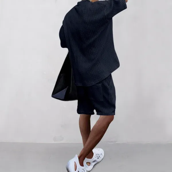 Design Knit V-Neck Oversized Set Gray - 26