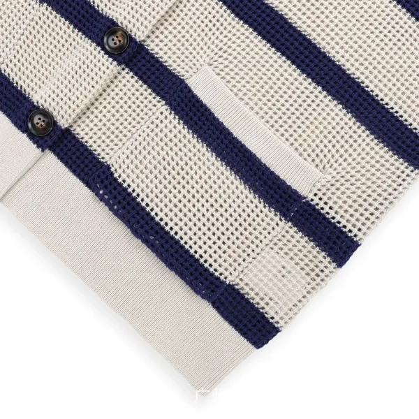 Design Striped Mesh Knit Cardigan Navy and Beige - 11