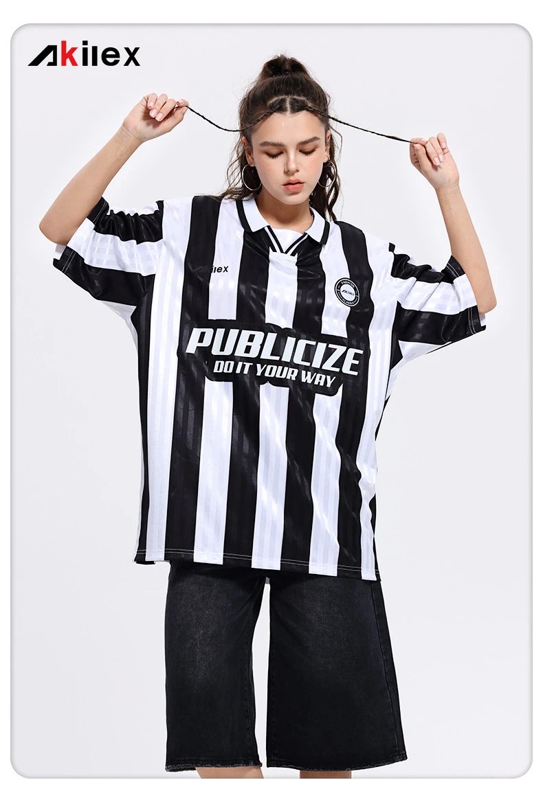 Design Publicize Do It Your Way Oversized Striped Polo Shirt Black and White Tops Polo - 3