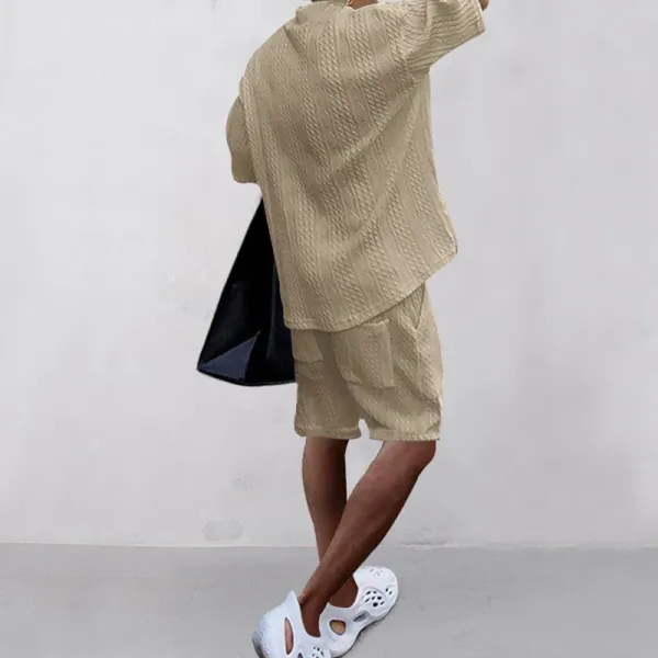 Design Knit V-Neck Oversized Set Gray - 42