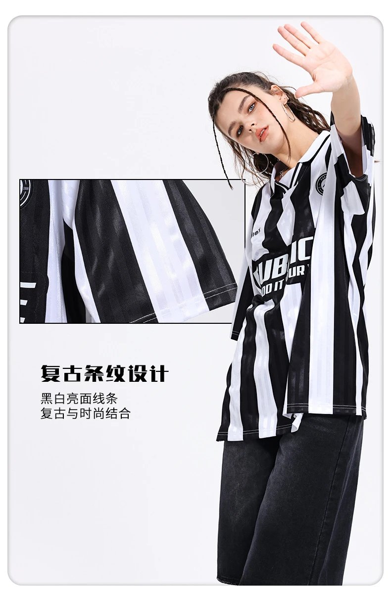 Design Publicize Do It Your Way Oversized Striped Polo Shirt Black and White Tops Polo - 7