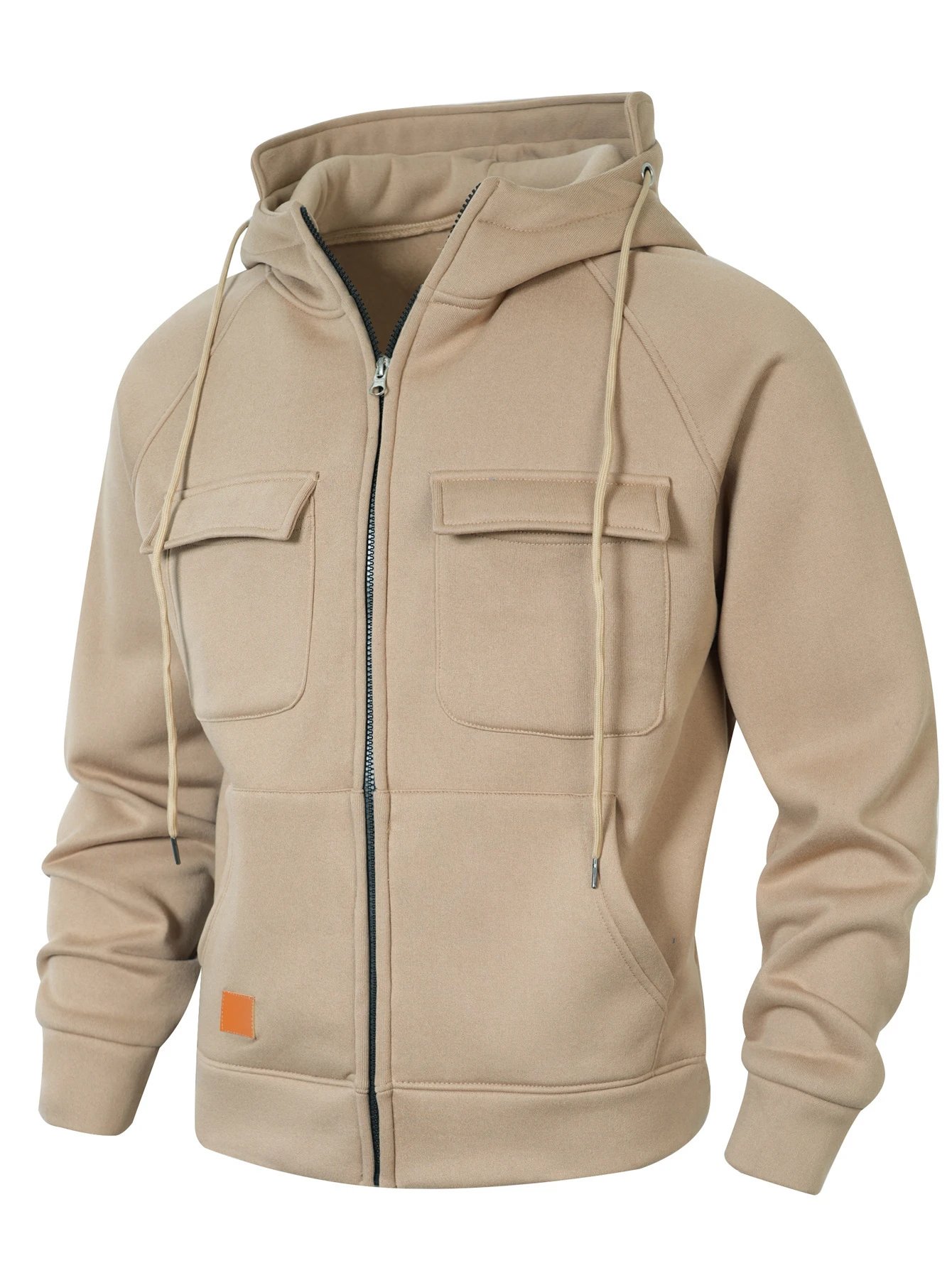 Design Zip-Up Hoodie with Utility Pockets Charcoal Gray Hoodie - 4