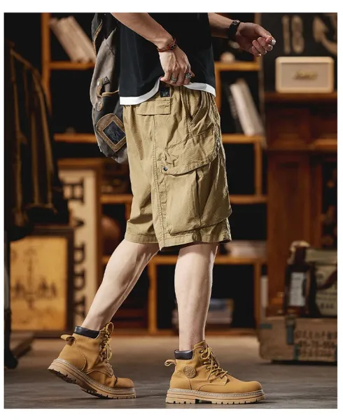 Design Cargo Shorts Black + Brown T-Shirt + Tan Boots - 17