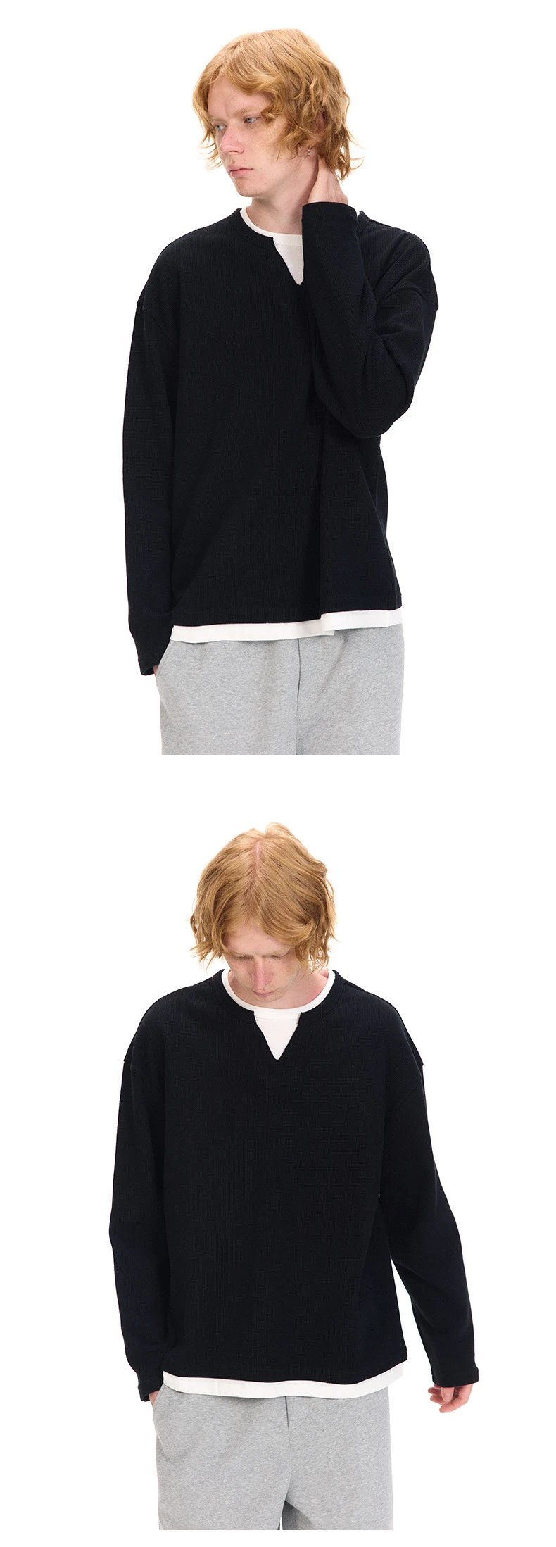 Design Layered Mock Neck Long Sleeve Top Black - 16