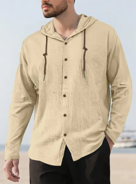Design Hooded Button-Up Shirt Red - 18