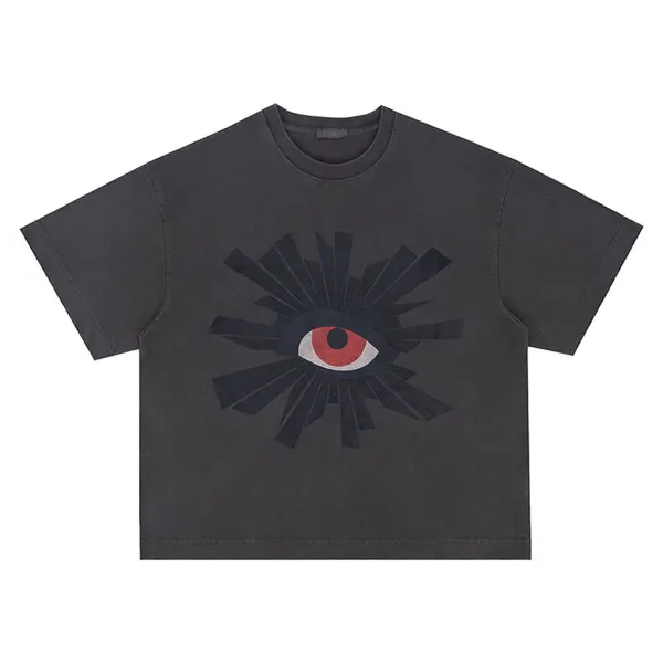 Design Eye Motif Oversized T-Shirt Charcoal Gray T-Shirt - 1