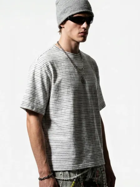 Design Striped Relaxed Fit T-Shirt White / Gray - 12