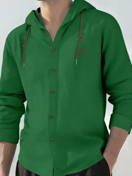 Design Hooded Button-Up Shirt Green Hoodie - 1