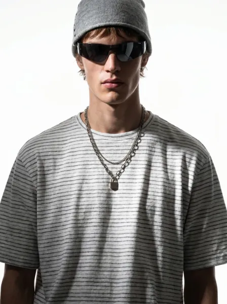 Design Striped Relaxed Fit T-Shirt White / Gray - 18