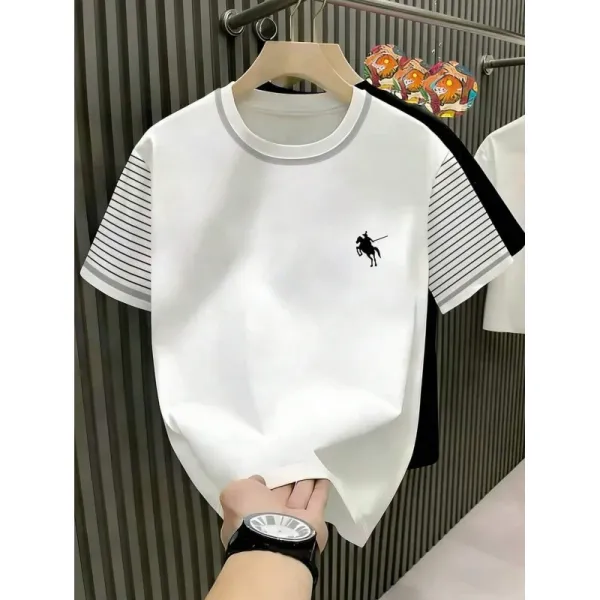 Design Rider Logo Striped Sleeve T-Shirt White - 1