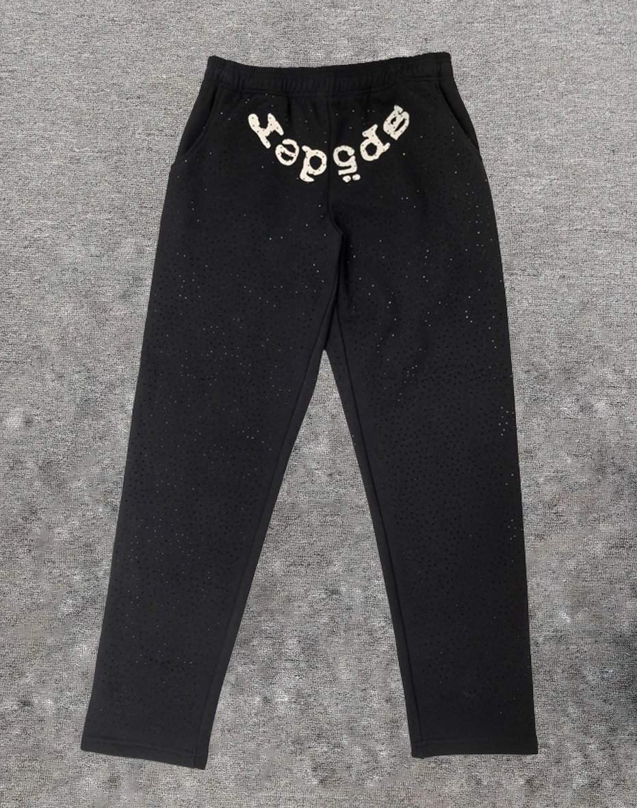 Design Embroidered Logo Perforated Sweatpants Black - 27