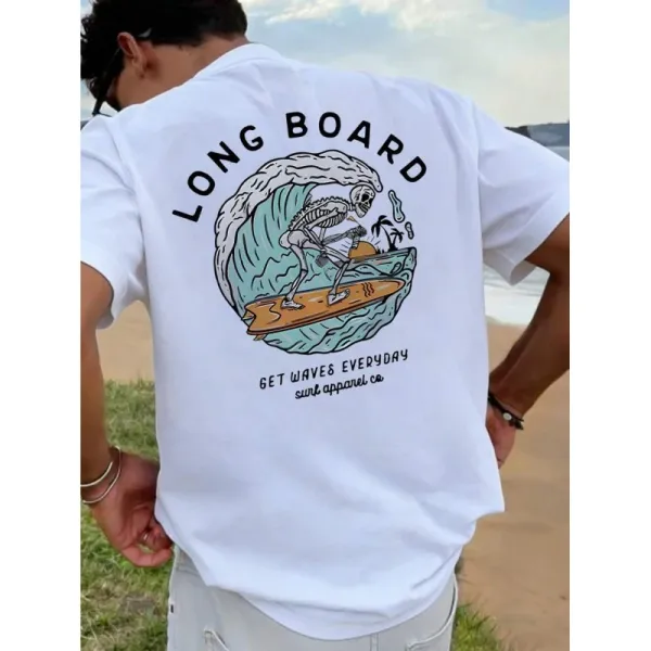 Design Surf Apparel Co Long Board Graphic T-Shirt White T-Shirts - 1