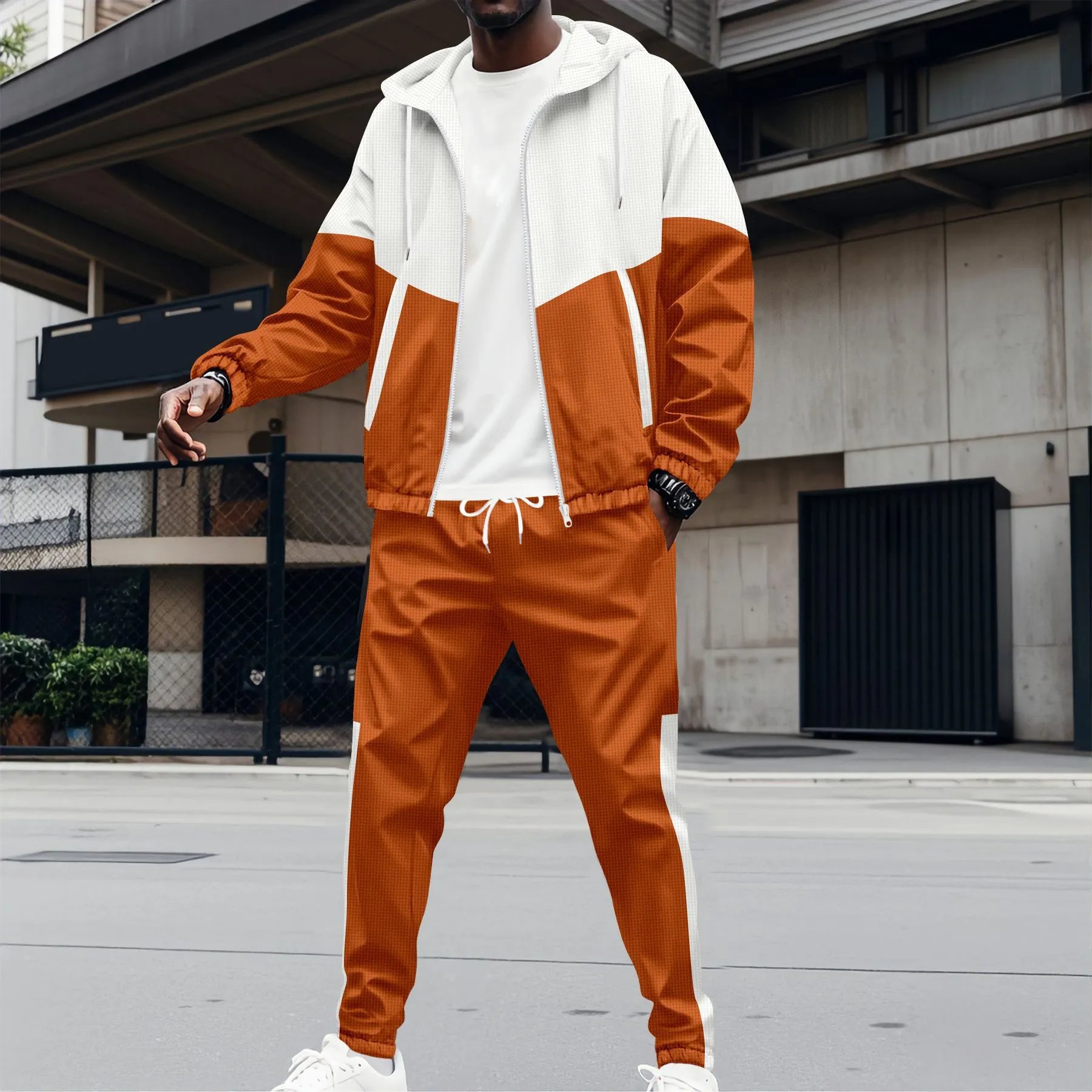 Design Color-Block Windbreaker and Joggers Set Burgundy Black Tracksuit - 13
