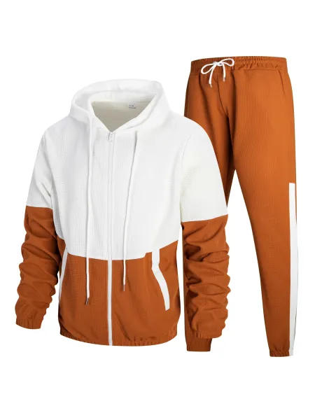 Design Color-Block Windbreaker and Joggers Set Burgundy Black Tracksuit - 14