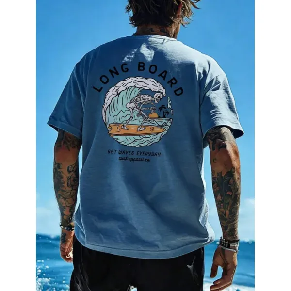 Design Surf Apparel Co. Long Board Graphic T-Shirt Light Blue T-Shirt T-Shirts - 1