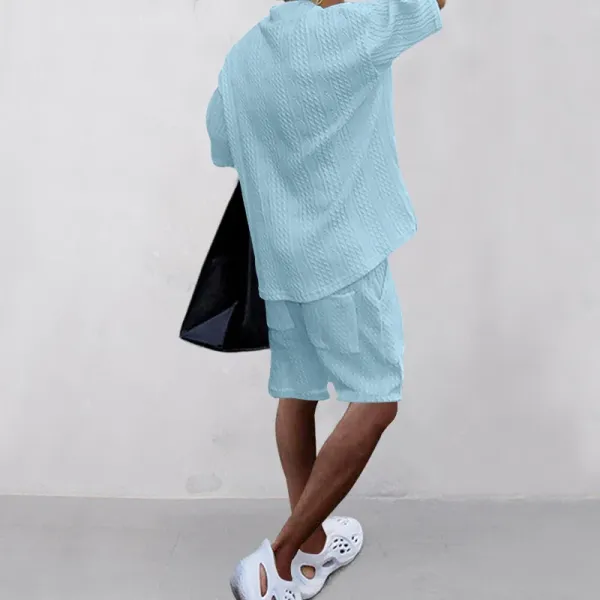 Design Knit V-Neck Oversized Set Gray - 11