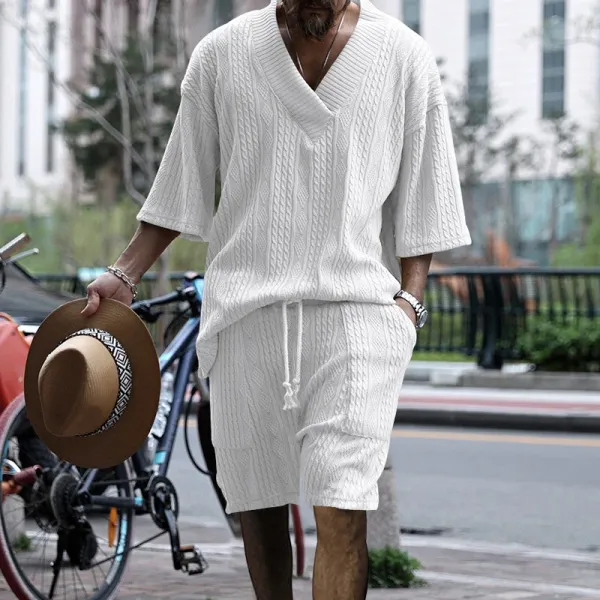 Design Knit V-Neck Oversized Set Gray - 20