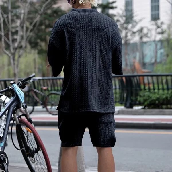 Design Knit V-Neck Oversized Set Gray - 29